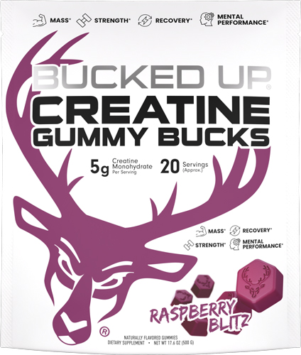 BUCKED UP CREATINE GUMMIES RASPBERRY BLITZ 20 SERVINGS - for sale