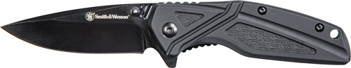 S&W KNIFE BLACK RUBBER 3" BLK OXIDE BLADE W/POCKET CLIP - for sale