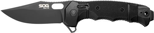 SOG KNIFE SEAL XR BLACK CRKTE 3.9" PLN EDGE FLDR GRN USA - for sale