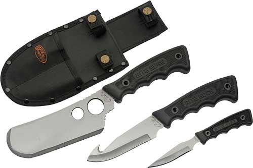 SZCO RITE EDGE 3PC SKINNING SET W/BLACK RUBBER HNDL/SHEATH - for sale