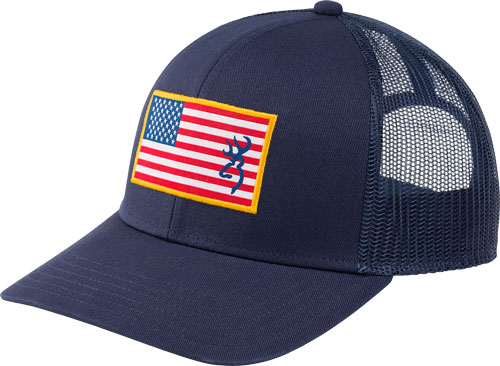 BROWNING CAP GLORY MESH SNAP BACK AMER FLAG PATCH BLUE OSFM - for sale