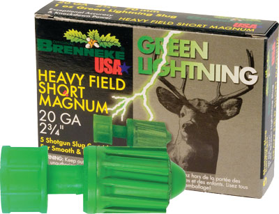 BRENNEKE USA 20GA 2.75" GREEN LIGHTNING 1OZ SLUG 5RD 50BX/CS - for sale