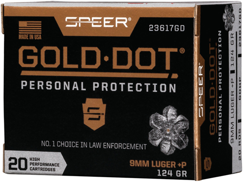 SPEER GOLD DOT 9MM LUGER +P 124GR GDHP 20RD 10BX/CS - for sale