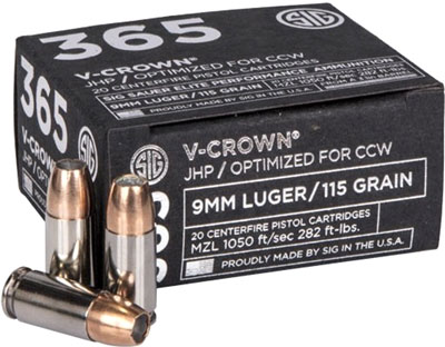 SIG 365 9MM LUGER 115GR ELITE V-CROWN JHP 20RD 10BX/CS - for sale