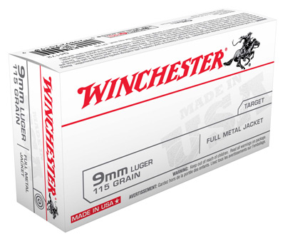 WINCHESTER USA 9MM LUGER 115GR FMJ-RN 50RD 20BX/CS - for sale