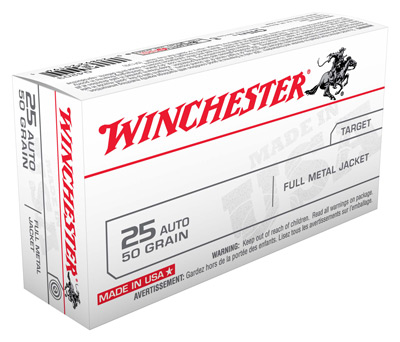 WINCHESTER USA 25ACP 50GR FMJ-RN 50RD 10BX/CS - for sale