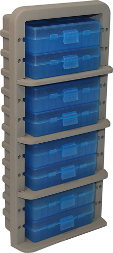 MTM AMMO RACK W/ 8 P509M 50RND FLIP TOP BOXES CLR BLUE/DK ETH - for sale