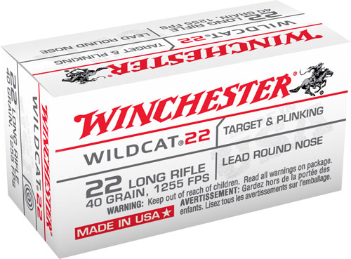 WINCHESTER WILDCAT 22LR 1255FP 40GR LEAD-RN 50RD 100BX/CS - for sale