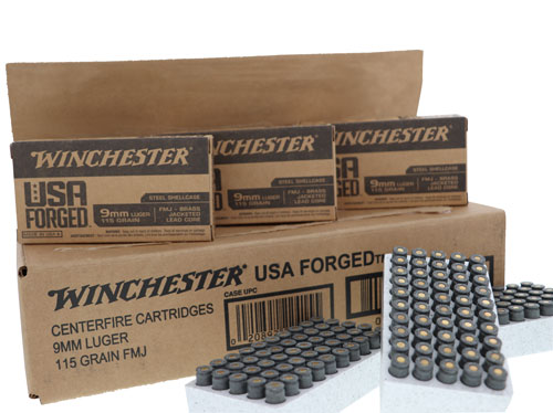 WINCHESTER USA 9MM LUGER CASE LOT 500RD STEEL 115GR FMJ-RN - for sale