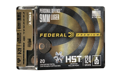FEDERAL PREMIUM 9MM LUGER +P 124GR HST JHP 20RD 10BX/CS - for sale