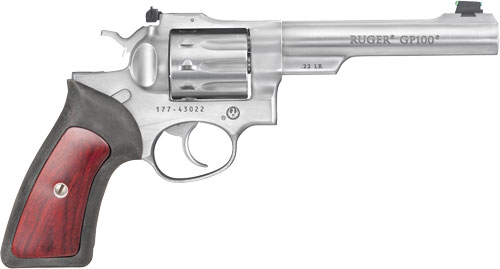RUGER GP100 22LR 6" ADJ. SGTS STAINLESS RUBBER W/HDWD INSERT - for sale
