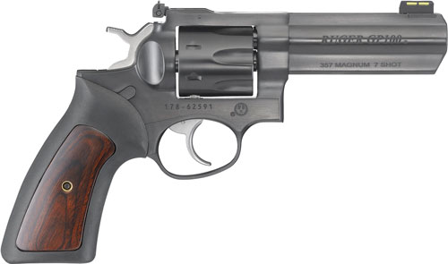 RUGER GP100 357MAG 4.20" ADJ. BLUE RUBBER W/HARDWOOD 7-SHOT - for sale