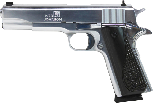 IVER JOHNSON 1911A1 45ACP 5" FS 8RD CHROME BLACK WOOD GRIP! - for sale