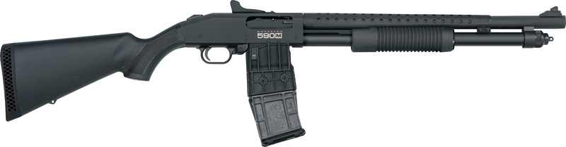 MOSSBERG 590M MAG-FED 12GA 18.5" 10RD GHOST RING BLD/SYN - for sale