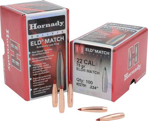 HORNADY BULLETS 22CAL .224 75GR ELD-M MATCH 100CT 25BX/CS - for sale