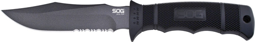 SOG KNIFE SEAL PUP 4.75" BLACK SERRATED W/KYDEX SHEATH - for sale