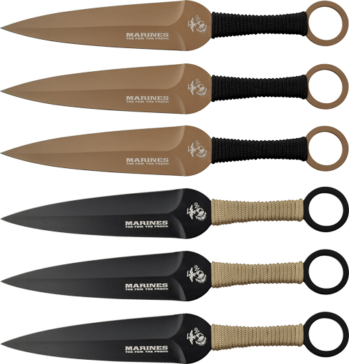 MC USMC 9" SPEAR POINT THROWING KNIVES 6-PACK BLK/FDE - for sale