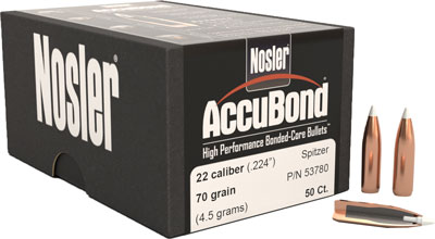 NOSLER BULLETS .22 CAL .224 70GR ACCUBOND 50CT - for sale