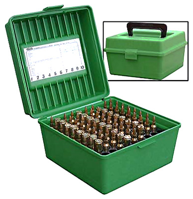 MTM DELUXE AMMO BOX RIFLE 100 ROUNDS 22-250 TO 375H&H GRN - for sale