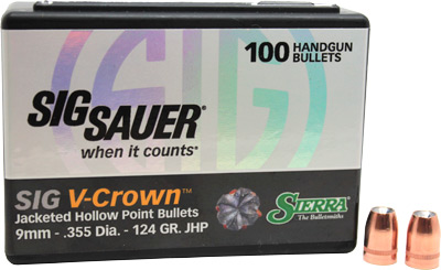 SIERRA BULLETS 9MM .355 124GR JHP SIG V-CROWN 100CT - for sale