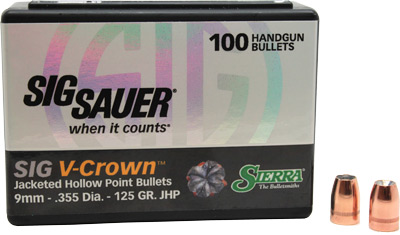 SIERRA BULLETS 9MM .355 125GR JHP SIG V-CROWN 100CT - for sale