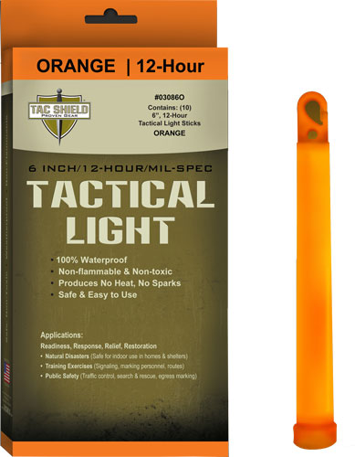 TAC SHIELD TACTICAL LIGHT STICK 12 HOUR 6" ORANGE 10PK - for sale